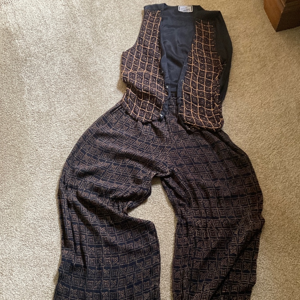 Beaded vest and matching wide leg pant set